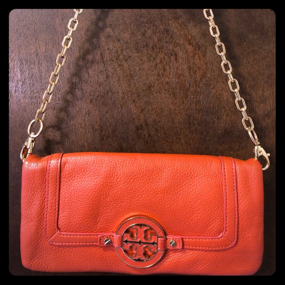 Tory Burch Leather Coral Clutch